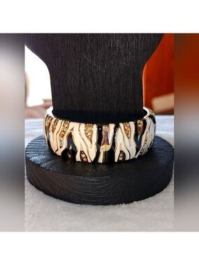 STUNNING Sequin™ Zebra-Stripe Enamel & Crystal Hinged Bangle Bracelet NWT